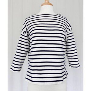MUJI Mariner Stripe Boat Neck Nautical Preppy Top Blue White size Medium/Large